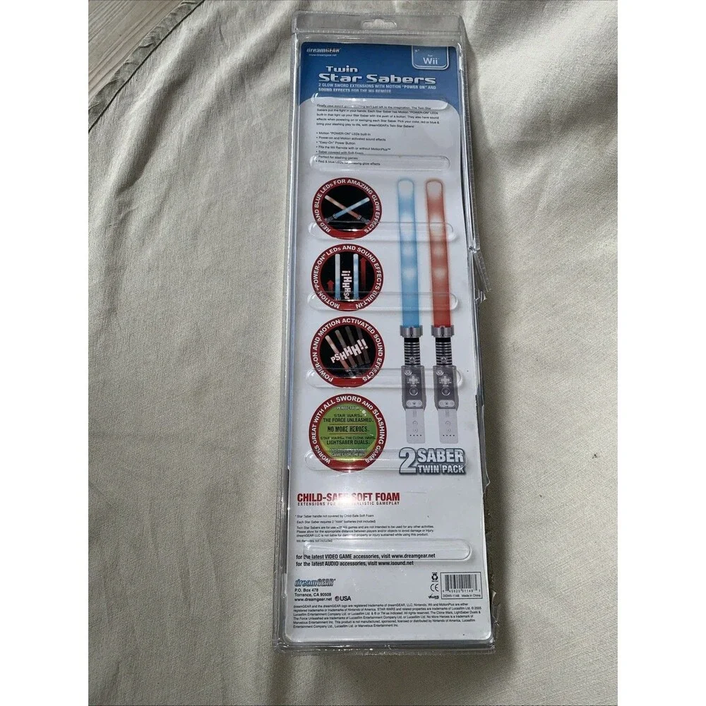 Wii Twin Star Sabers Twin Pack Child Safe Soft Foam LED & Sound Effects NIB IMP
